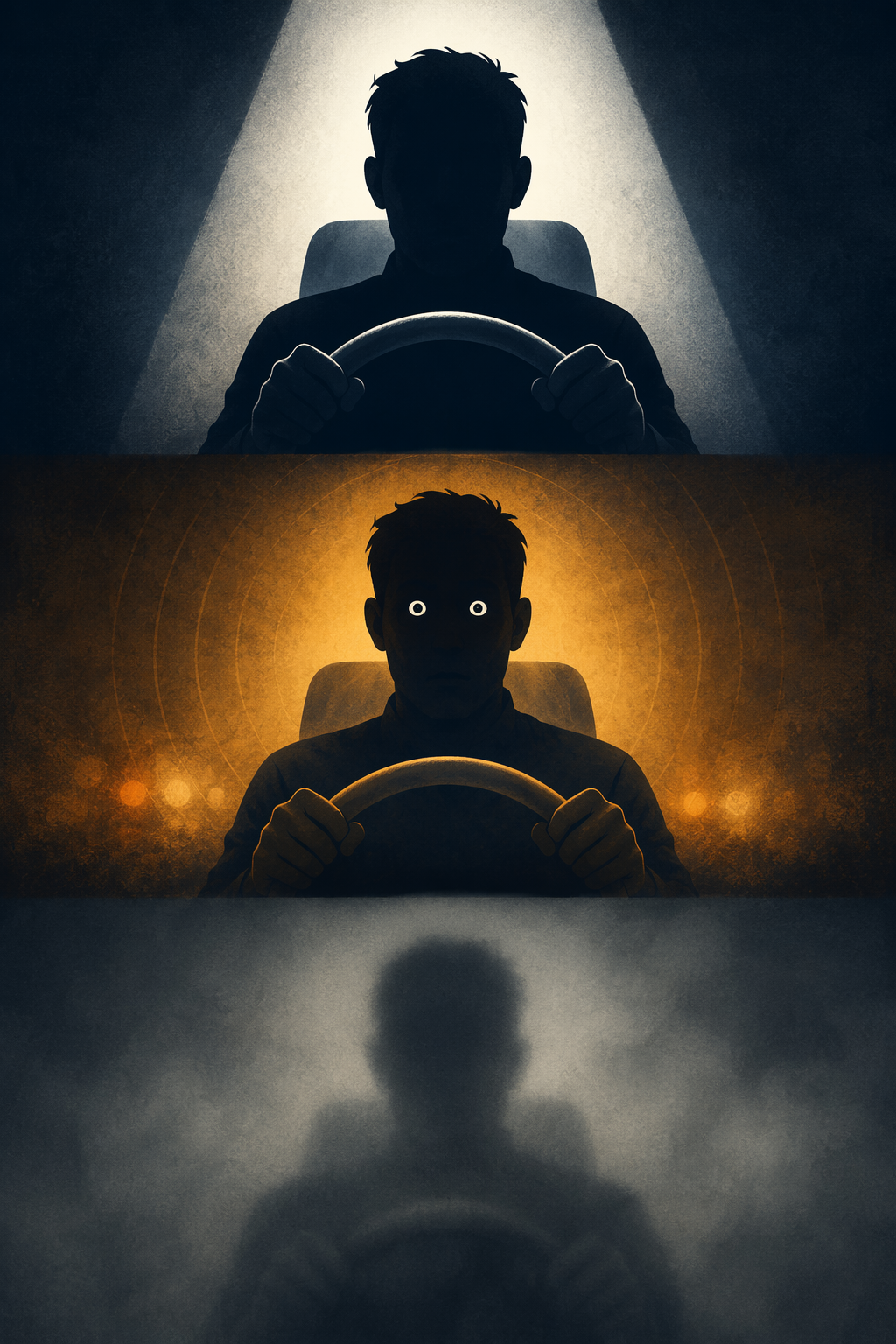 Abstract illustration of driver silhouettes representing knowing awareness, reckless disregard, and failure to perceive risk
