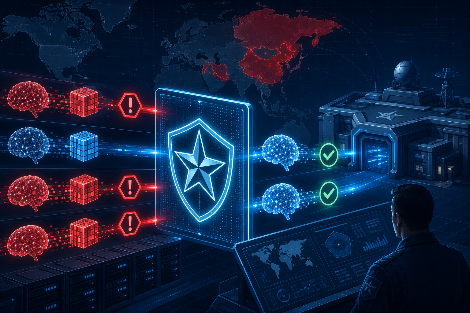 Digital shield scanning AI models and data cubes with some flagged and rejected