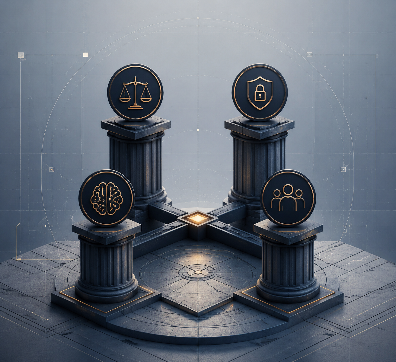 Four interconnected pillars forming a structured legal AI evaluation framework