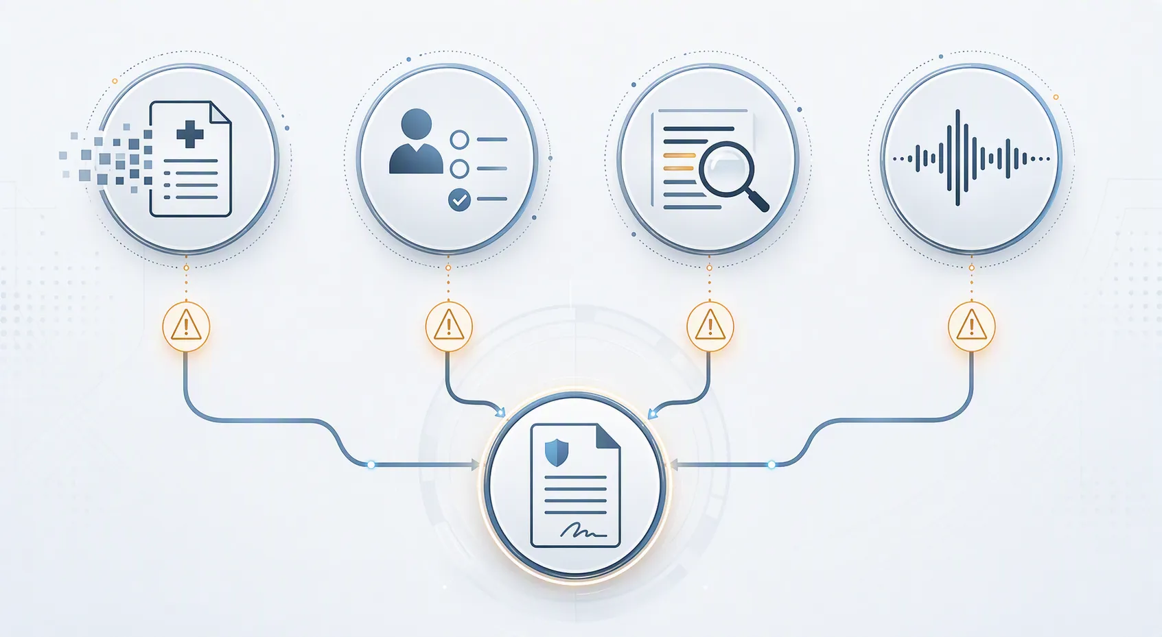 Four connected nodes representing SSA AI systems linked to a central document