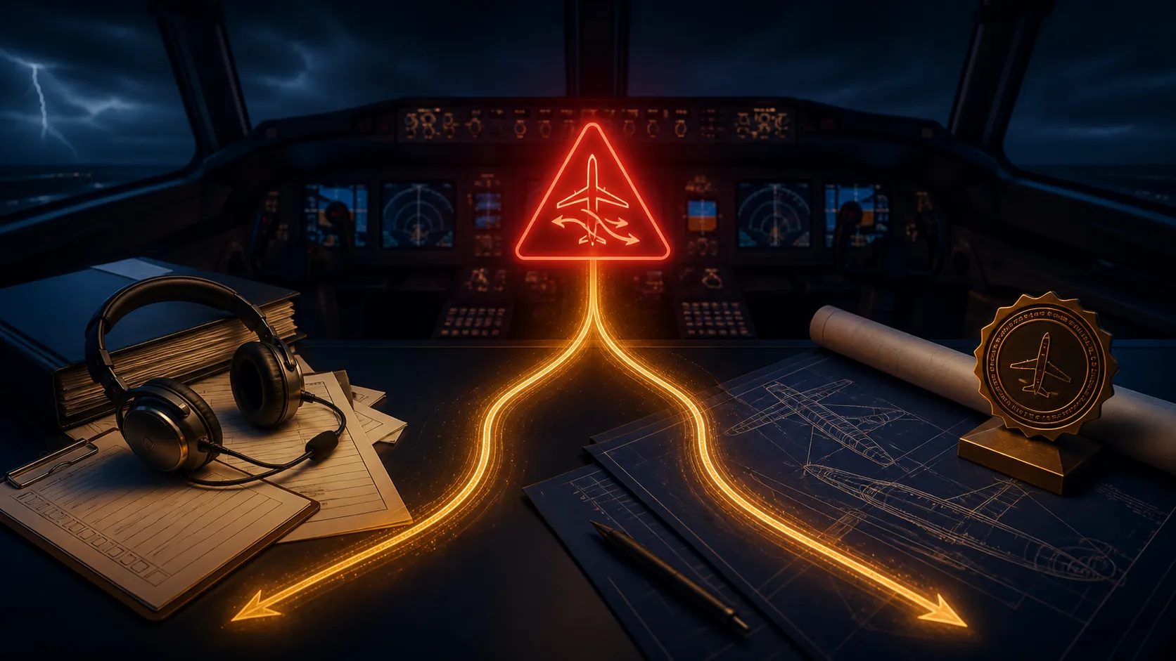 Cockpit stall-warning symbol splitting into airline-duty and manufacturer-design paths