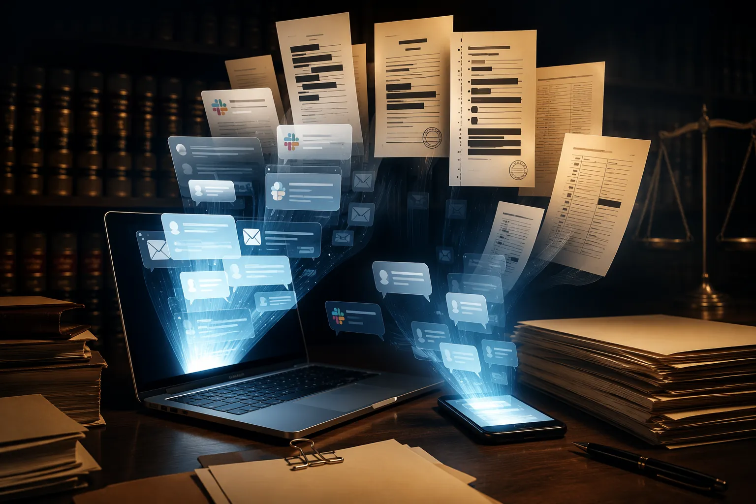 Digital messages and email threads transforming into discovery documents