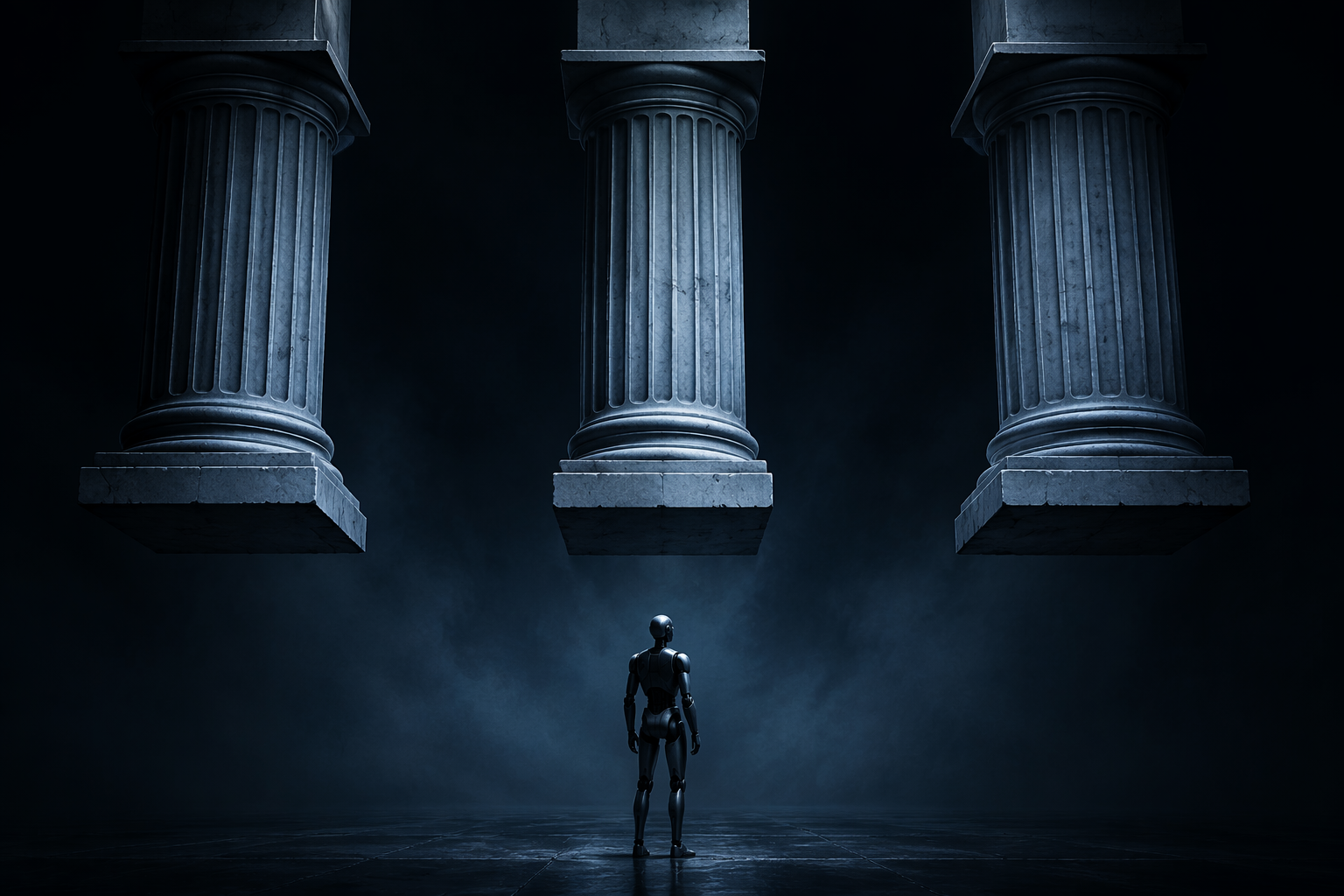 Disconnected regulatory columns above a humanoid robot silhouette