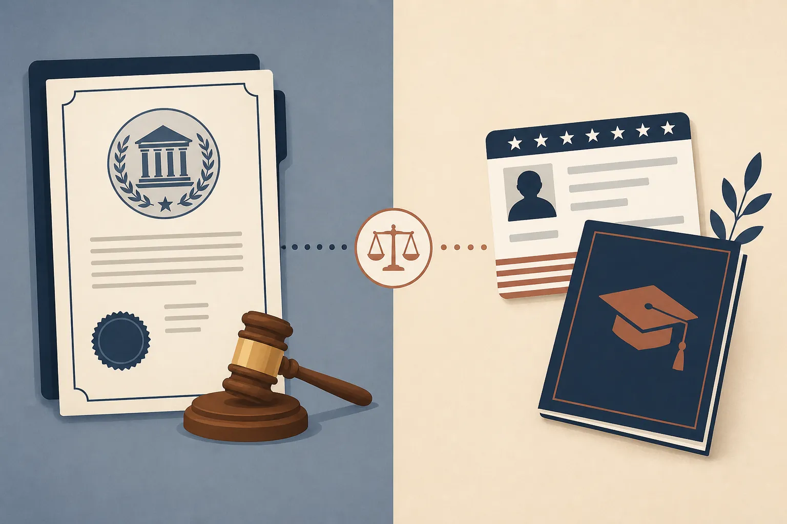 Illustration contrasting a court petition route with voter registration and graduation records