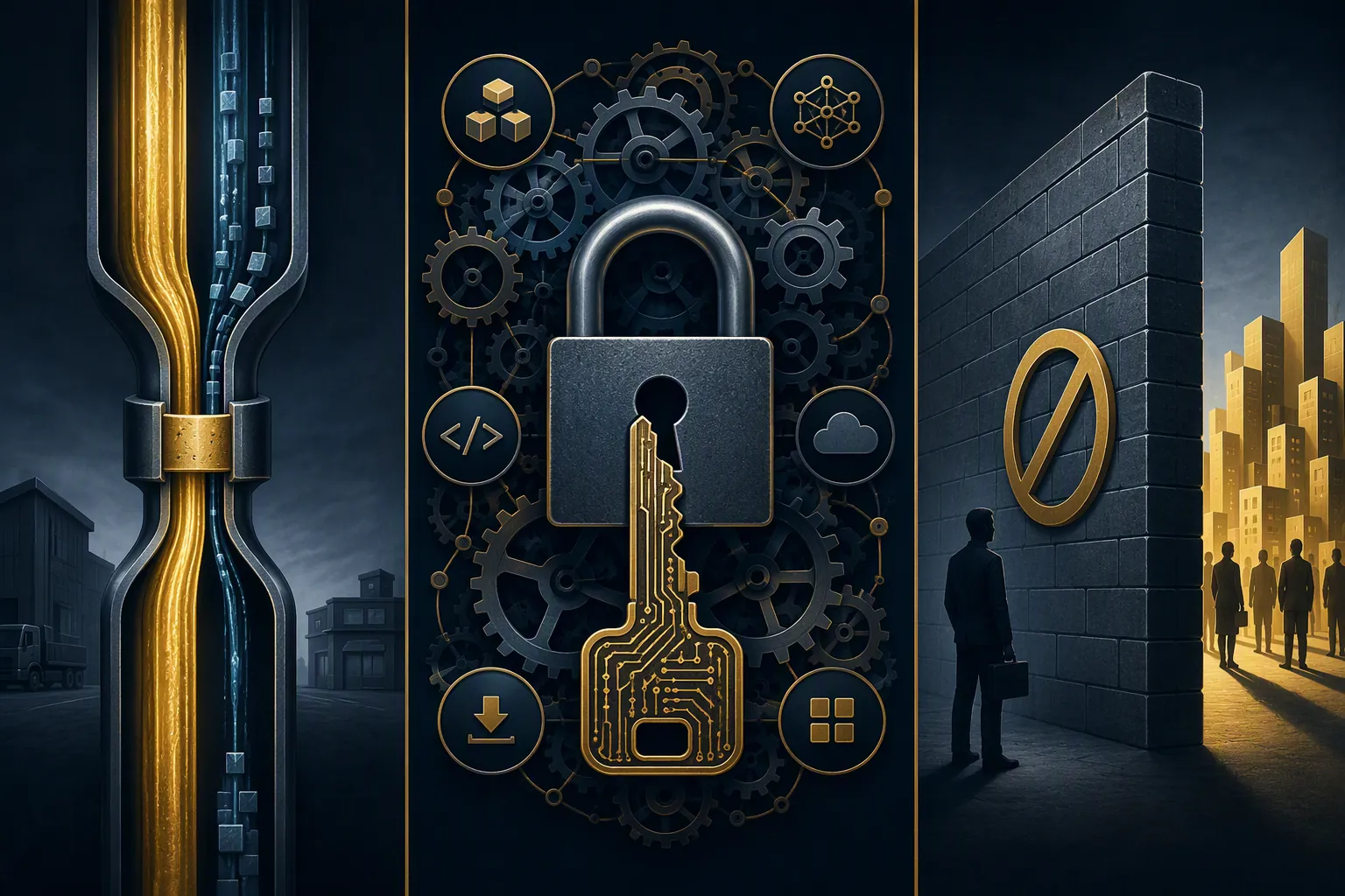 Three antitrust theories shown as vertical foreclosure, CUDA lock-in, and exclusionary conduct