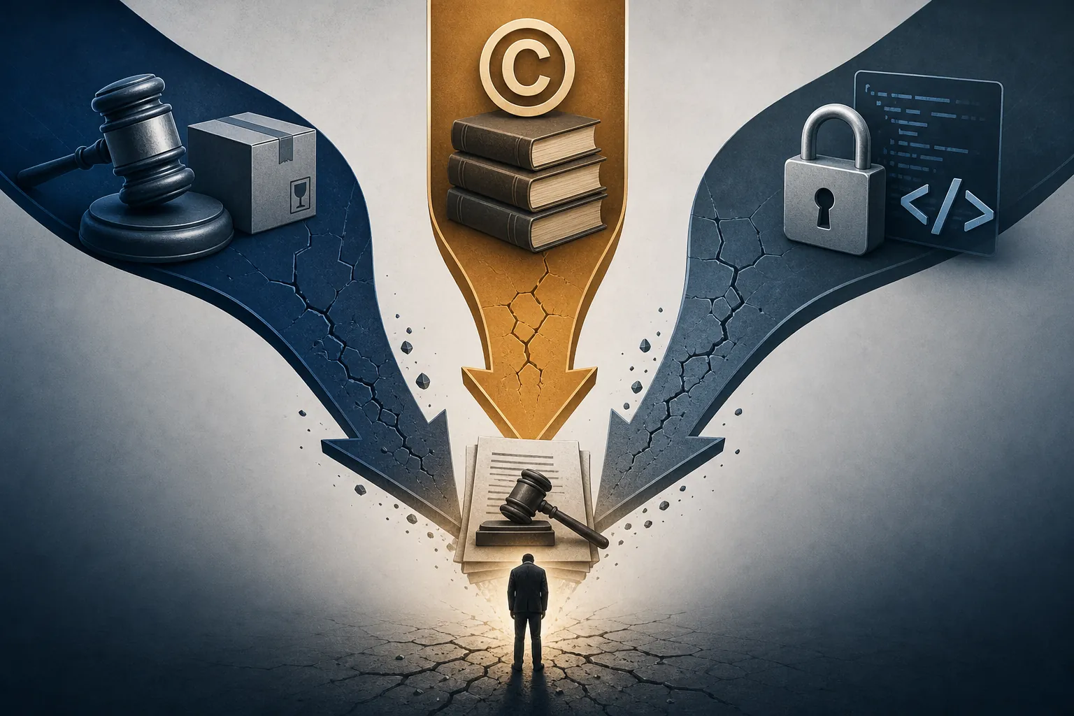 Three legal risk pathways for product liability copyright and DMCA claims converging on a single deployer