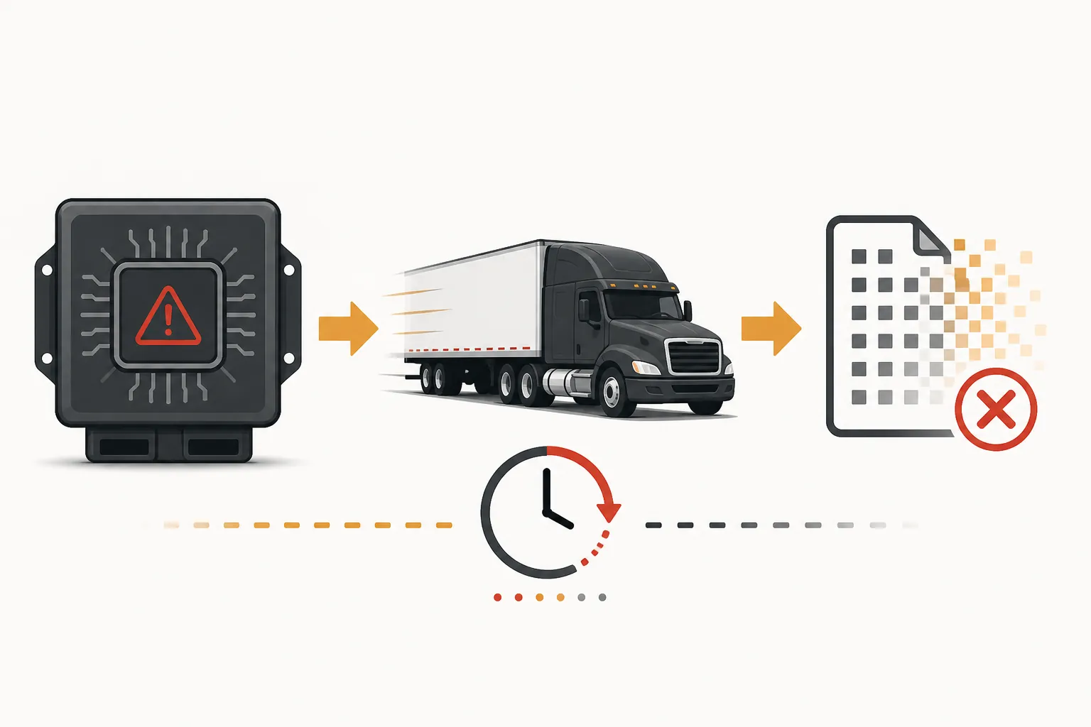 Illustration showing truck electronic control module data fading as a truck returns to service