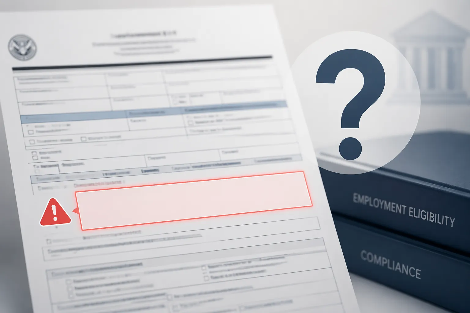 Supplement B I-9 form with a highlighted blank annotation field and question mark