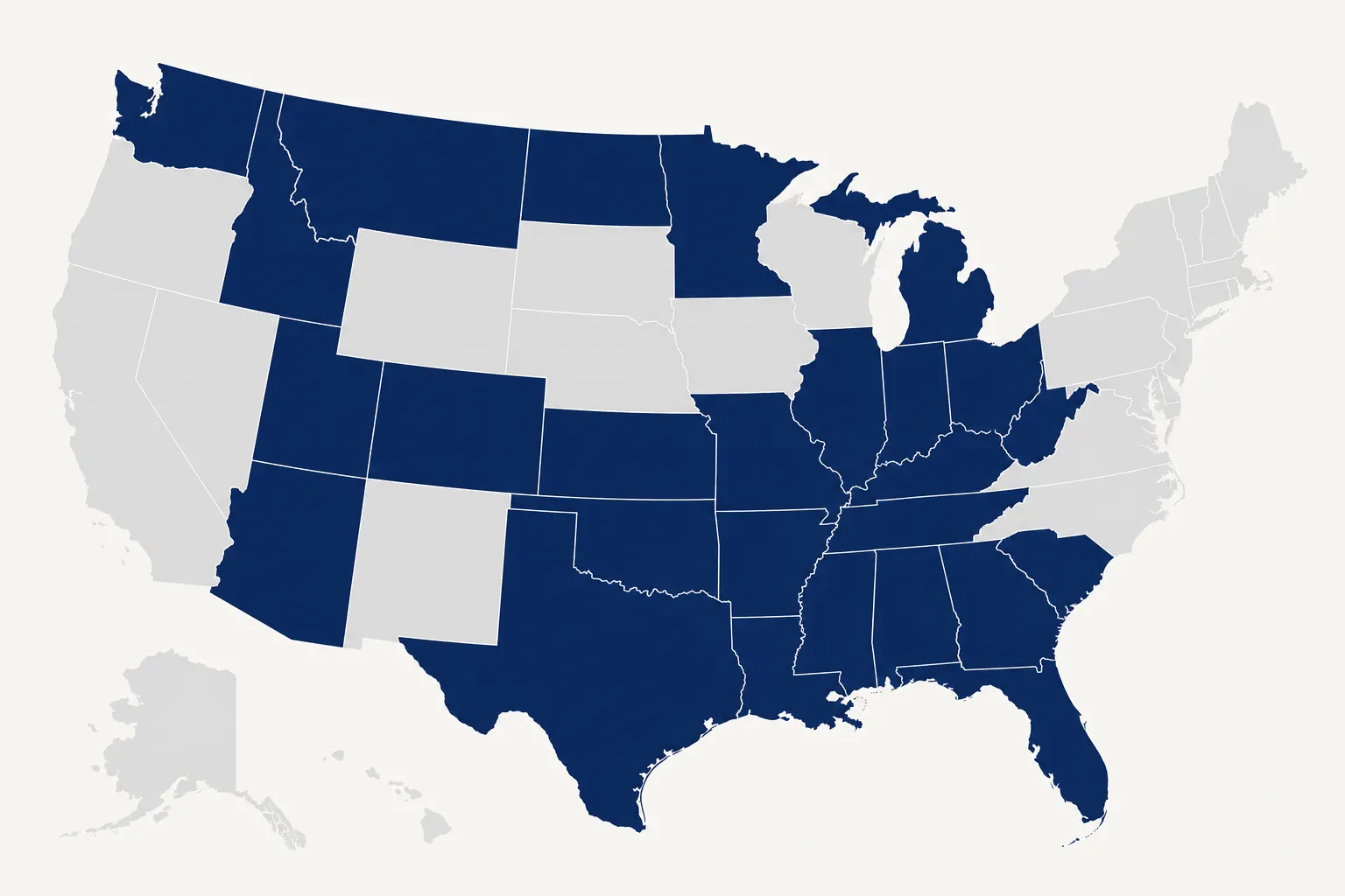 Map of the United States highlighting jurisdictions with dismissed federal voter-data lawsuits