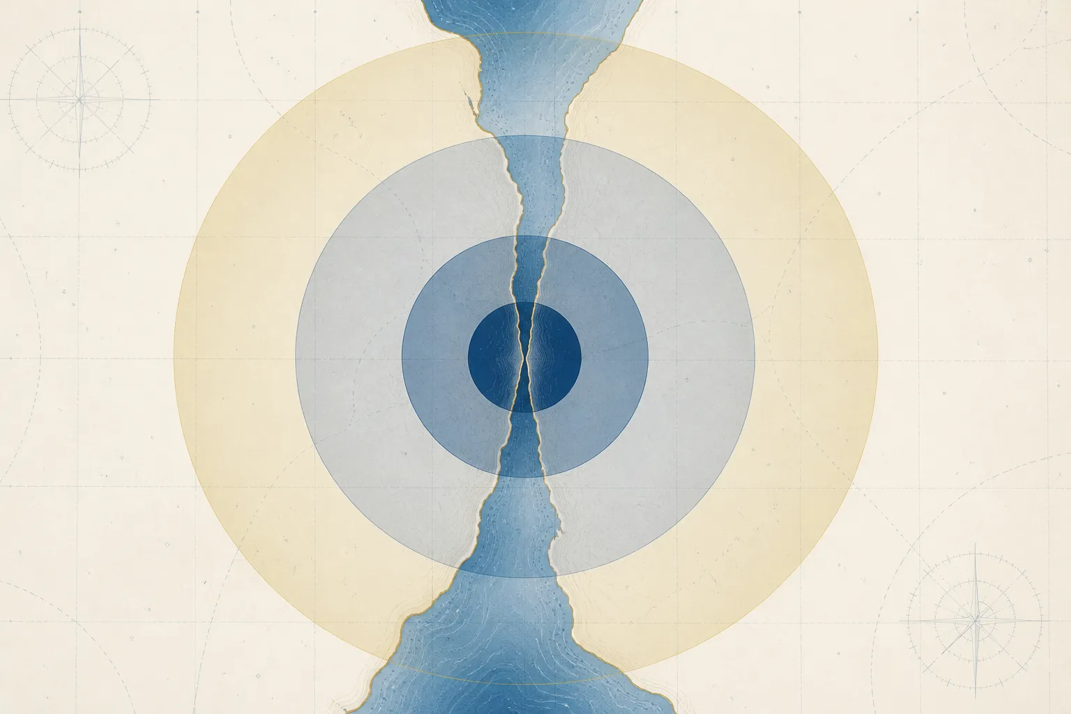 Concentric exposure rings expanding from direct US-person prohibitions to broader secondary-sanctions reach