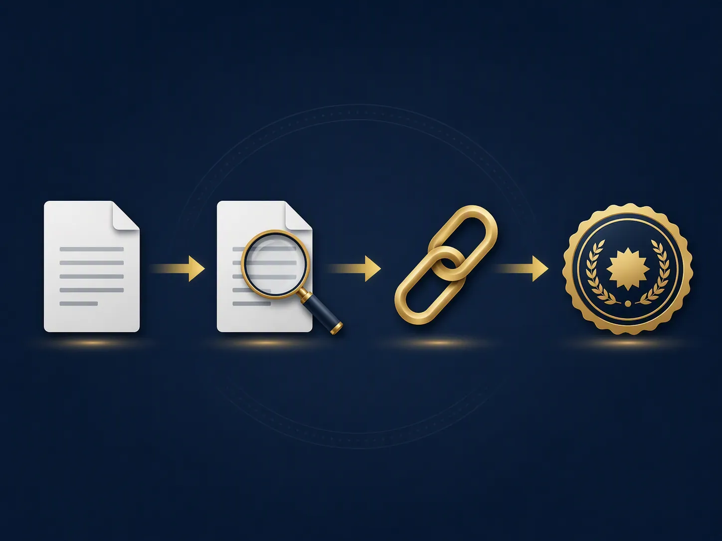 Evidence verification chain showing original-file preservation, metadata review, chain of custody, and authentication seal
