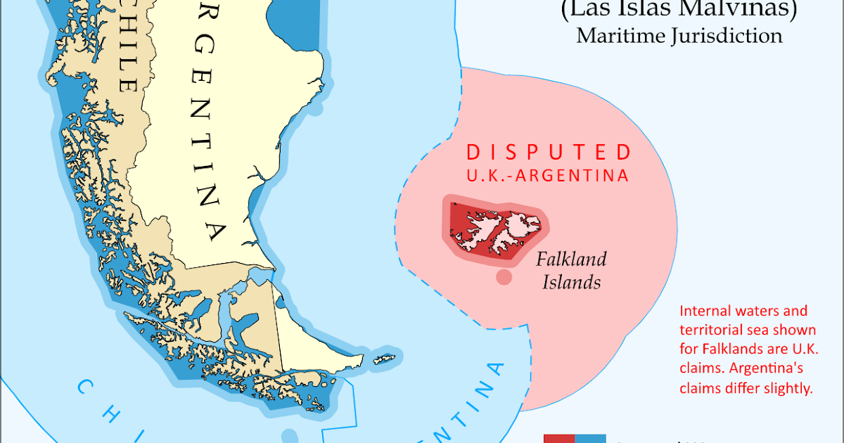 Map showing overlapping maritime jurisdiction claims around the Falkland Islands and Argentina