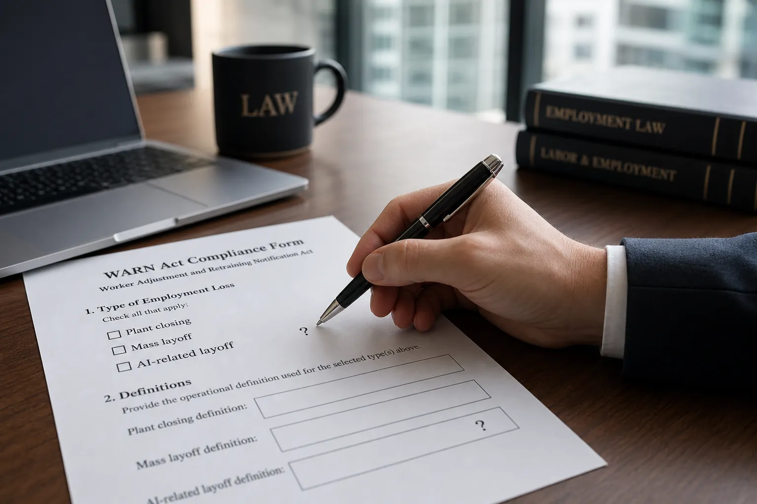 WARN Act compliance form with an empty AI-related layoff checkbox