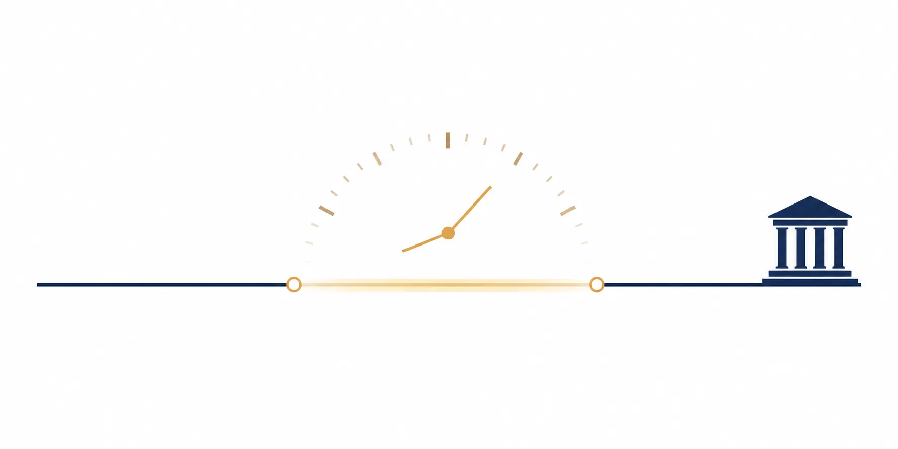 Horizontal timeline with a highlighted open segment before a courthouse icon