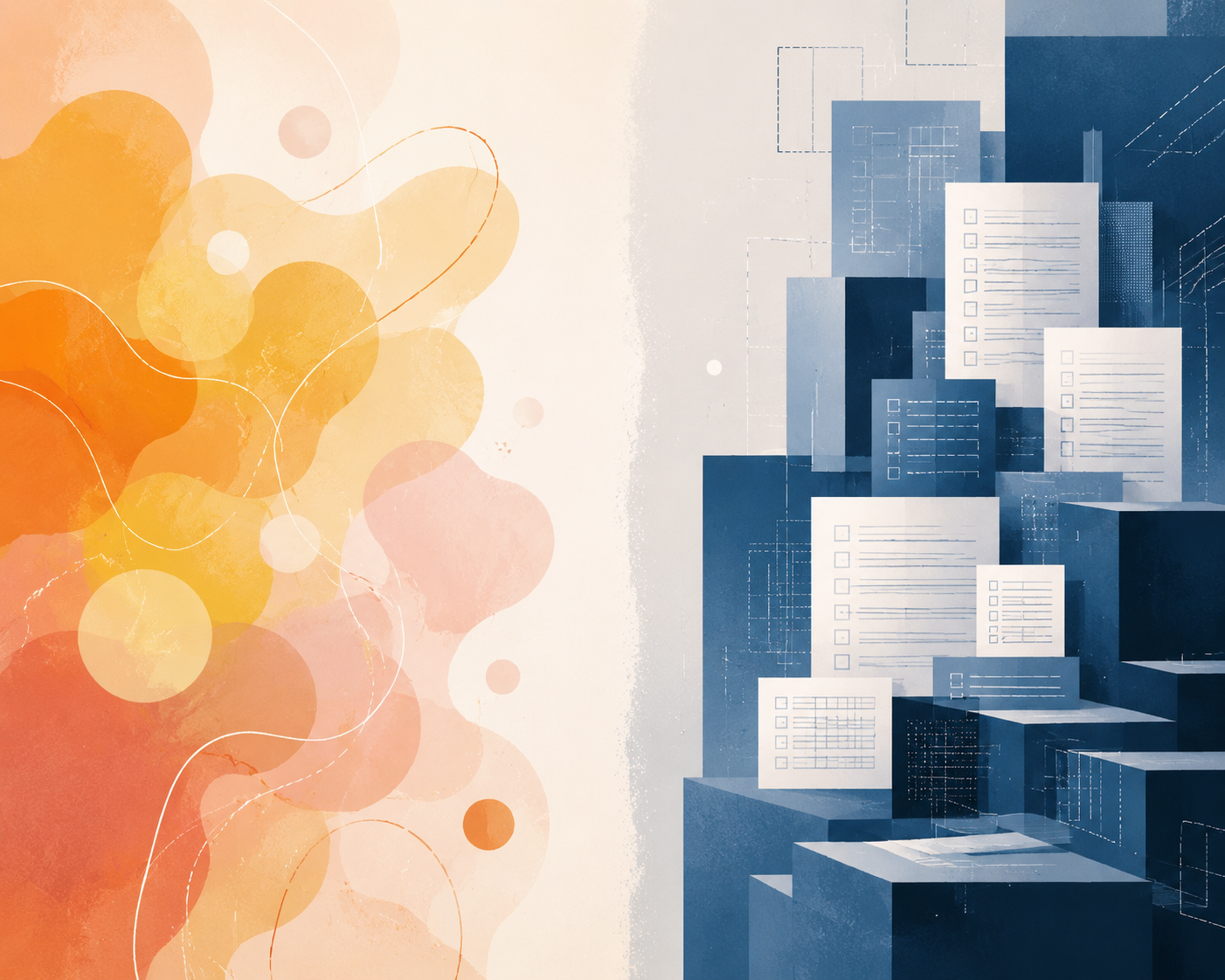 Abstract divide between vague aspirational safety language and concrete compliance governance
