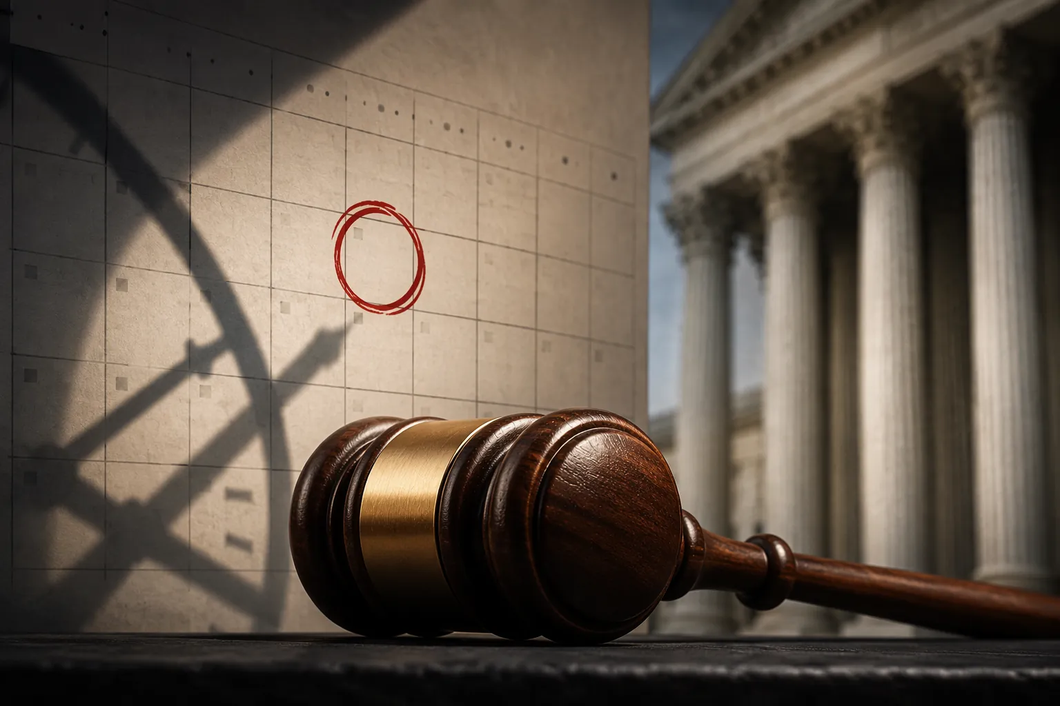 Gavel beside a calendar with a red-circled July date suggesting a legal deadline under pressure