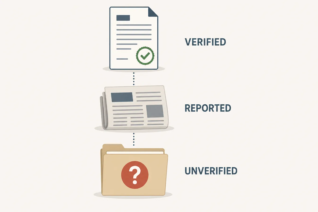 Illustration showing verified, reported, and unverified levels of legal information