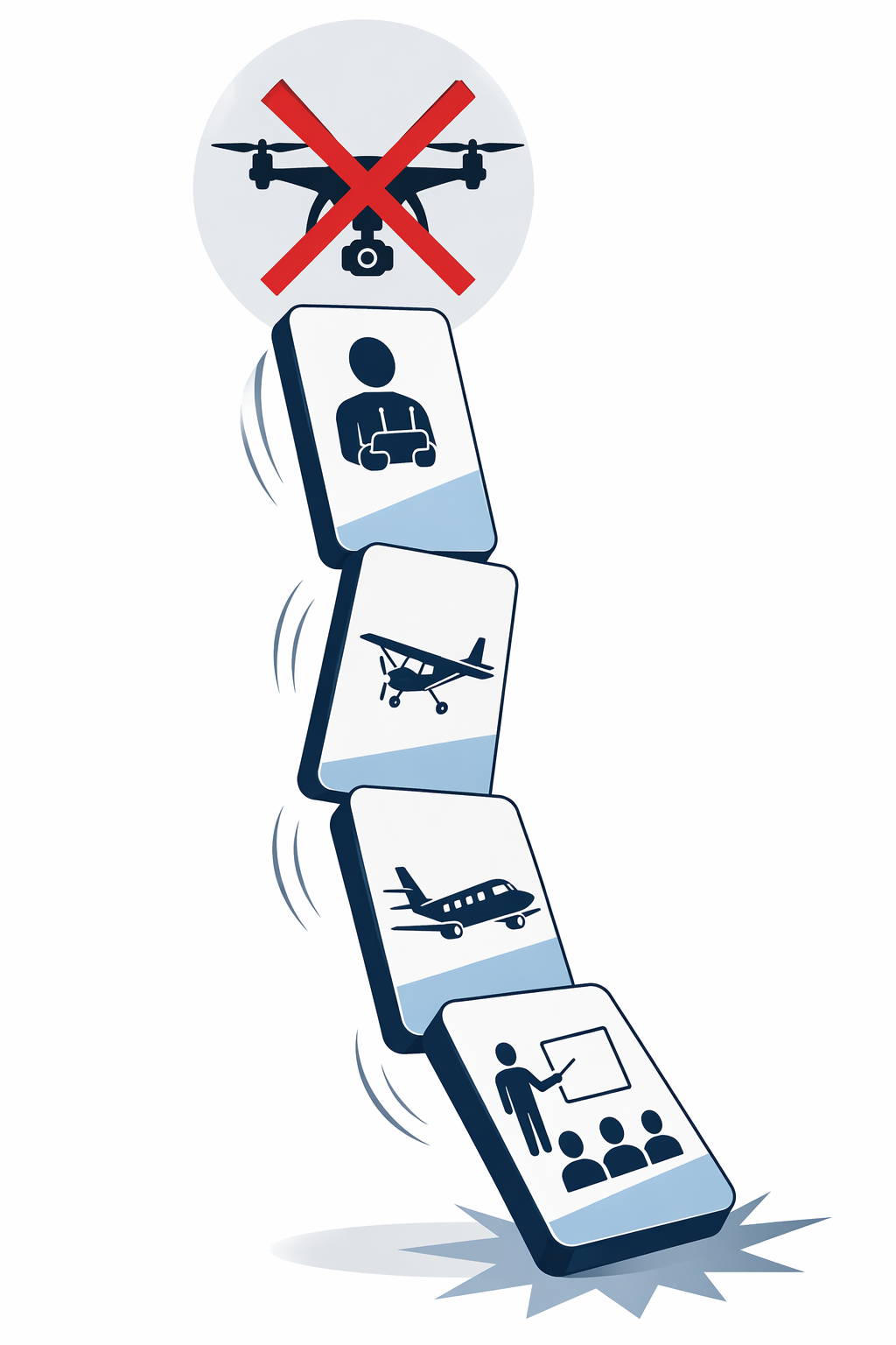 Cascade diagram showing a drone violation affecting multiple aviation certificates