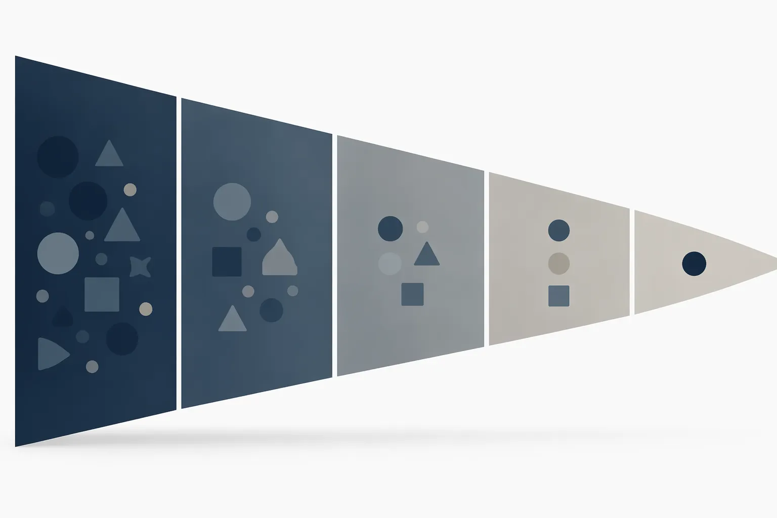 Abstract narrowing funnel of stepped geometric shapes
