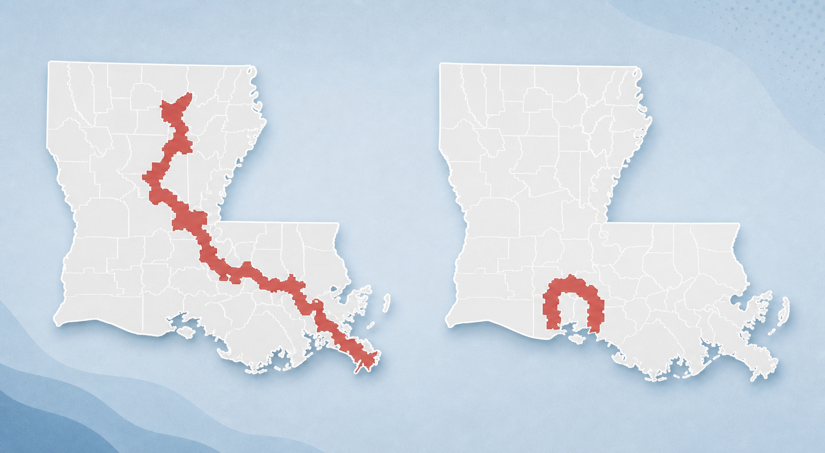 Abstract comparison of two Louisiana congressional district shapes