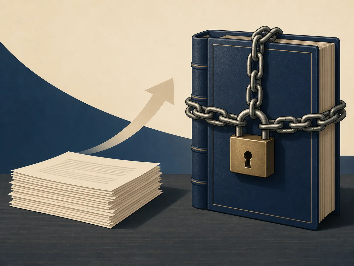 Statute pages moving toward a chained constitution book, showing a rule shifting from statute to constitutional entrenchment