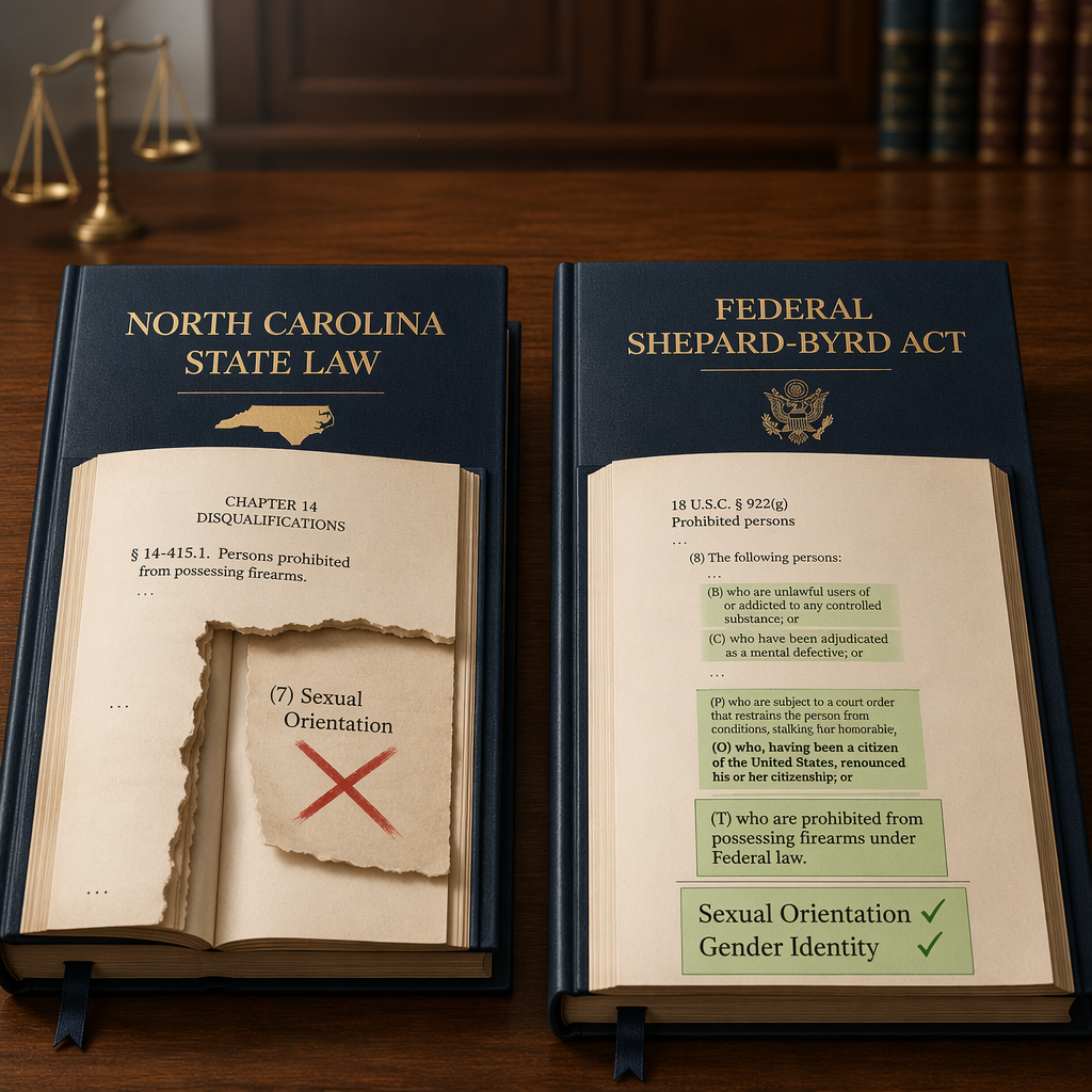 Illustration comparing North Carolina state hate crime law with the federal Shepard-Byrd Act