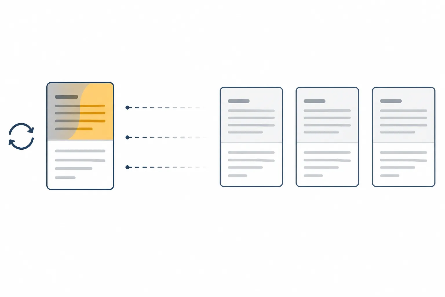 A source document changes while downstream summary cards remain unchanged and disconnected