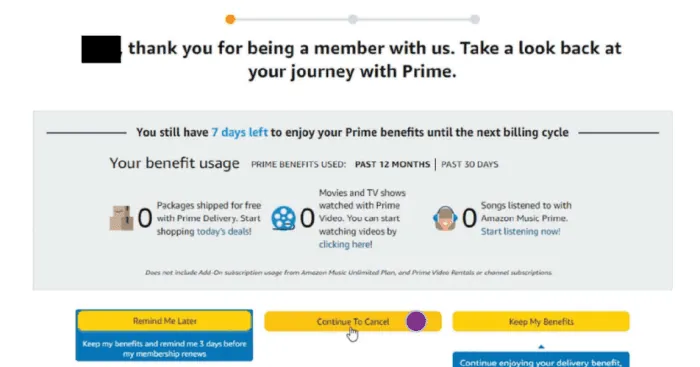 Editorial graphic showing the Amazon Prime Iliad Flow as a multi-page cancellation process