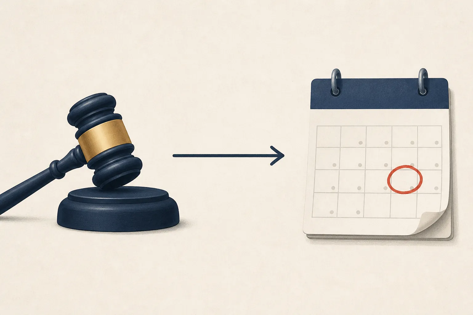 Gavel, arrow, and calendar date illustrating a court-ordered deadline