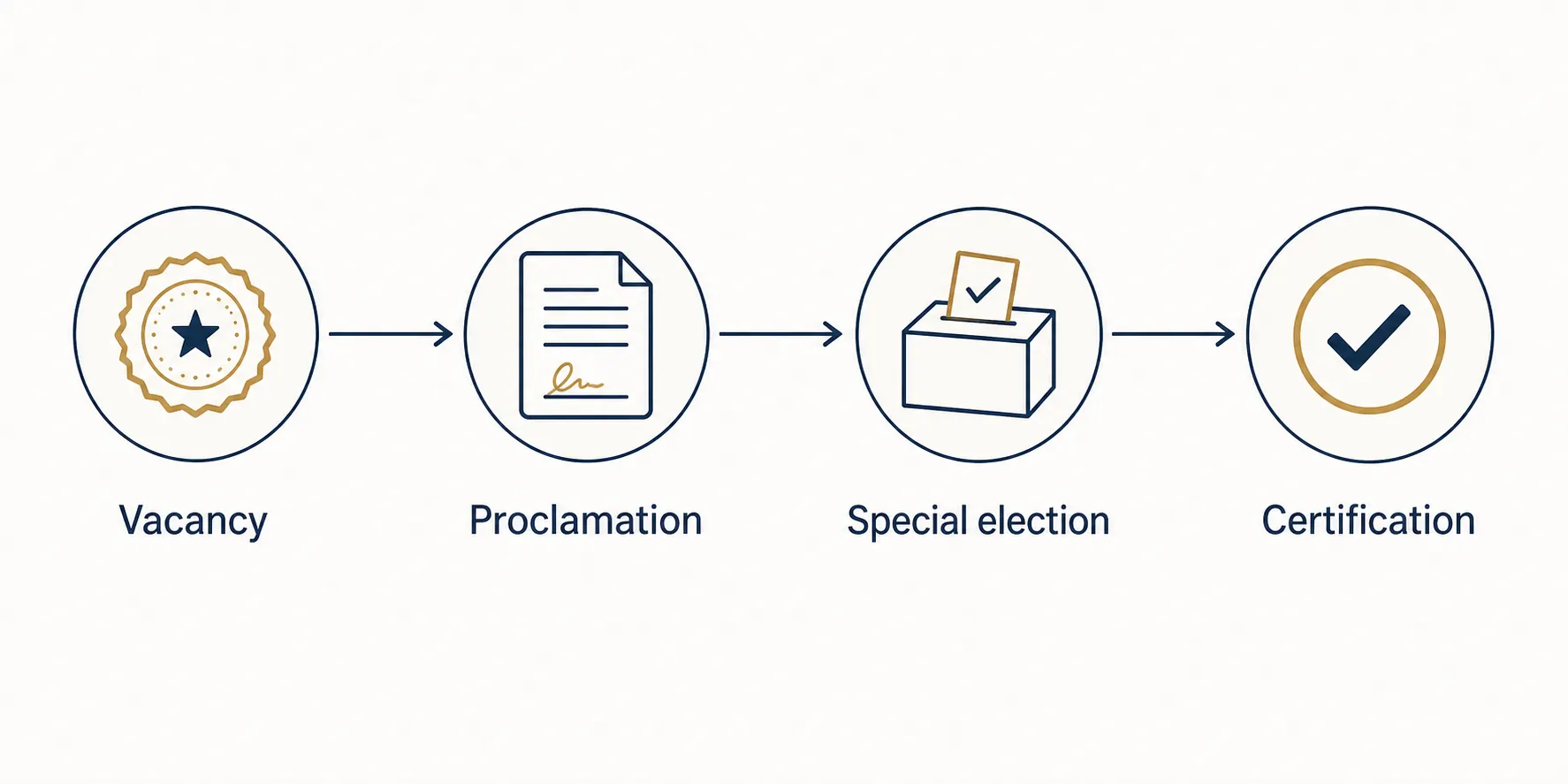 Process diagram showing vacancy, proclamation, special election, and certification