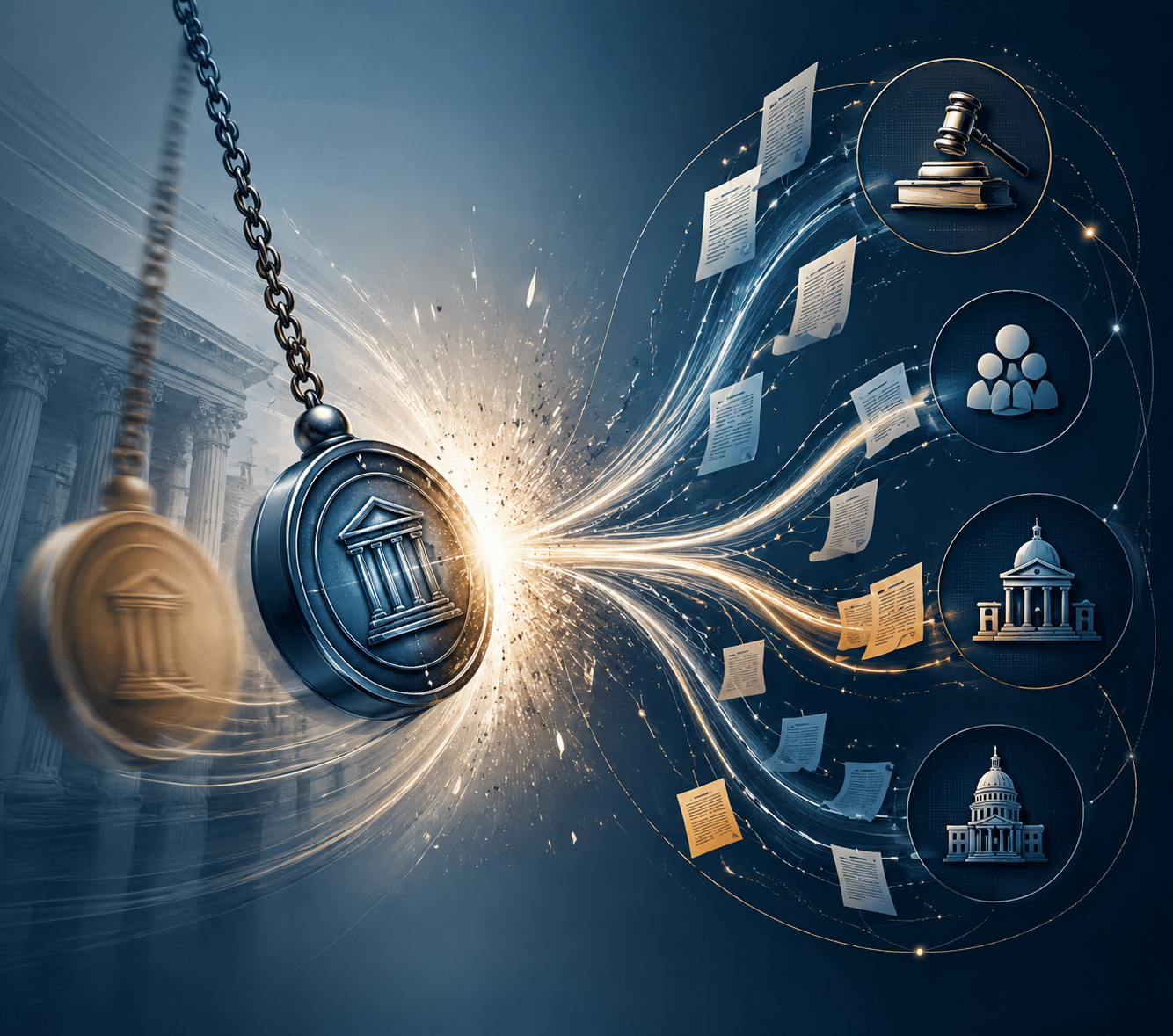 Regulatory pendulum branching into four legal work channels