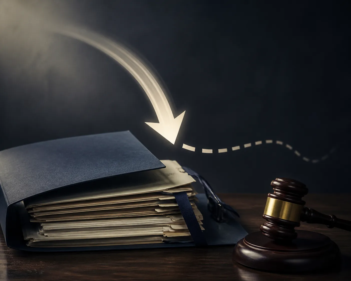 Open appellate case file on a desk with a gavel and a curved arrow showing a decision sent back for reconsideration