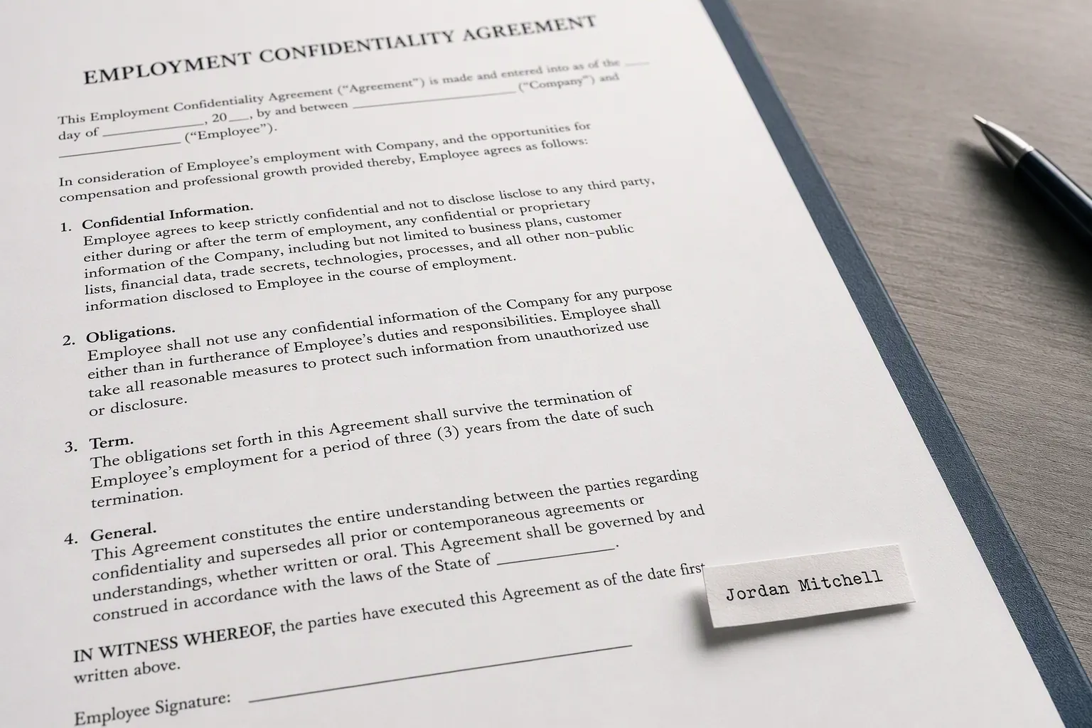 Printed legal document with a blank signature line and a typewritten name suggesting uncertainty about signature validity