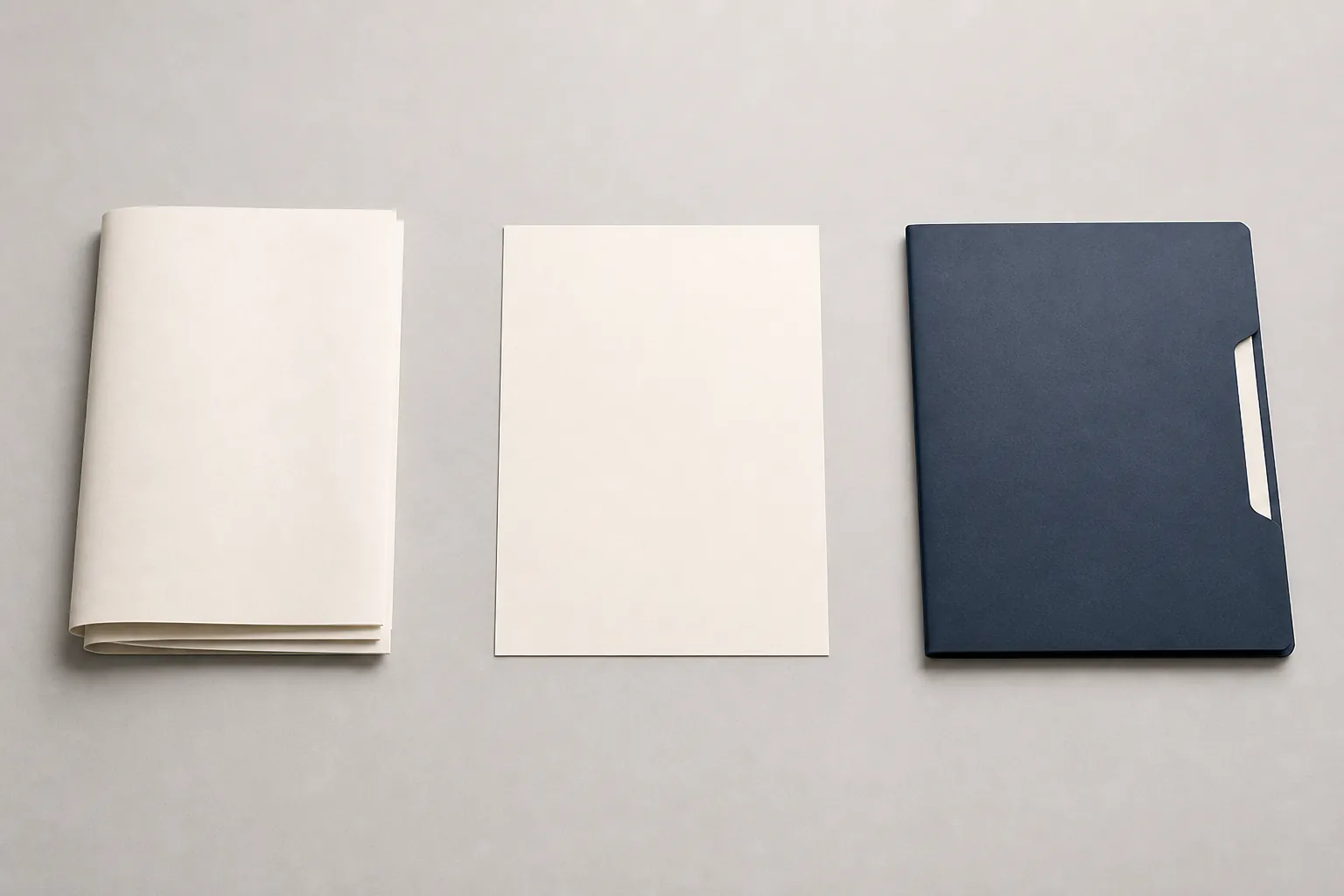 Three separate legal documents arranged apart on a light gray desk