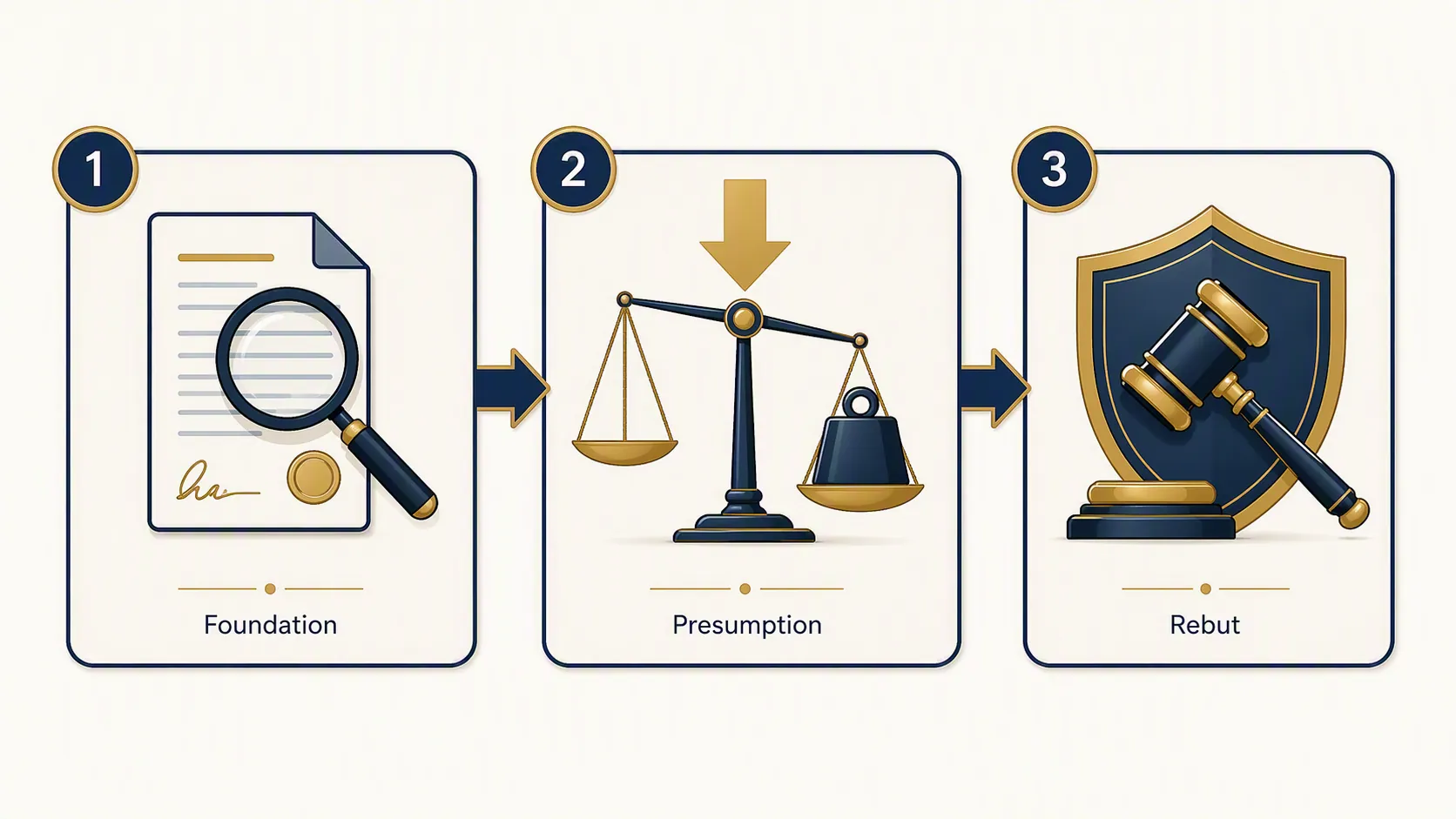 Flow diagram showing foundation, presumption, and rebuttal in a legal burden-of-proof sequence