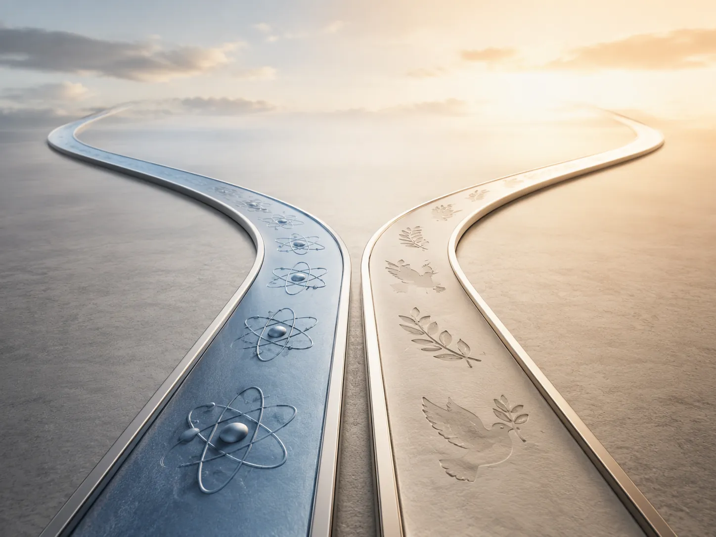 Two unified pathways diverging into separate nuclear cooperation and peace normalization tracks