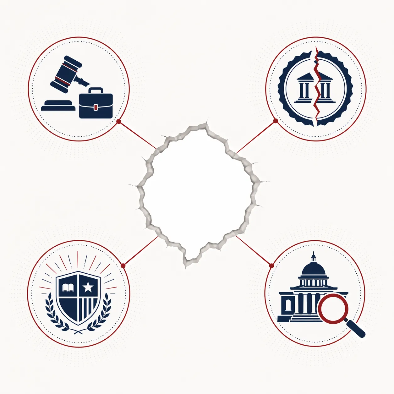 Framework diagram showing NIL personnel governance gap connected to D&O, tax-exempt, NCAA, and federal investigation risks