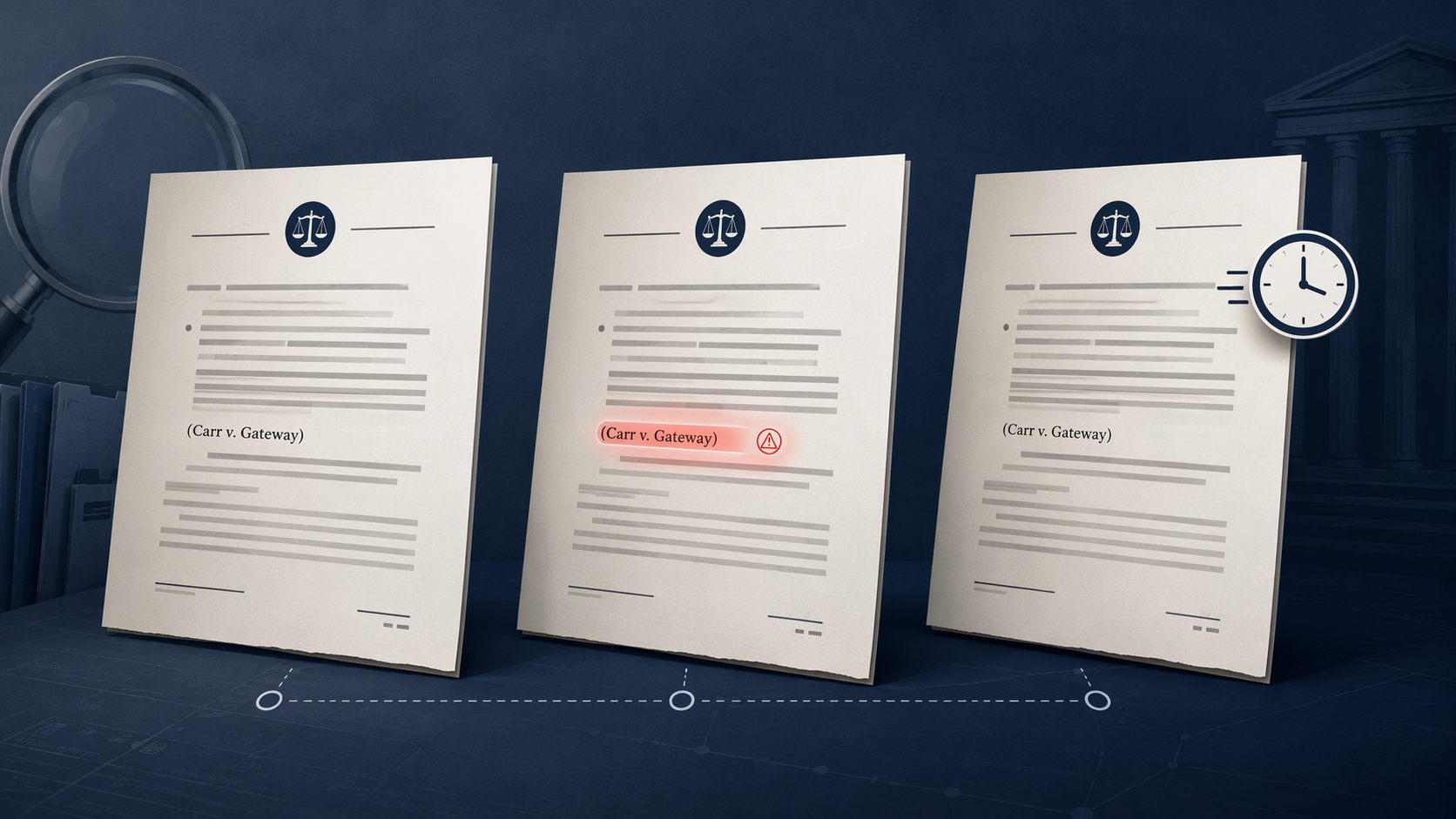 Near-identical legal documents with a fabricated Carr v. Gateway citation highlighted