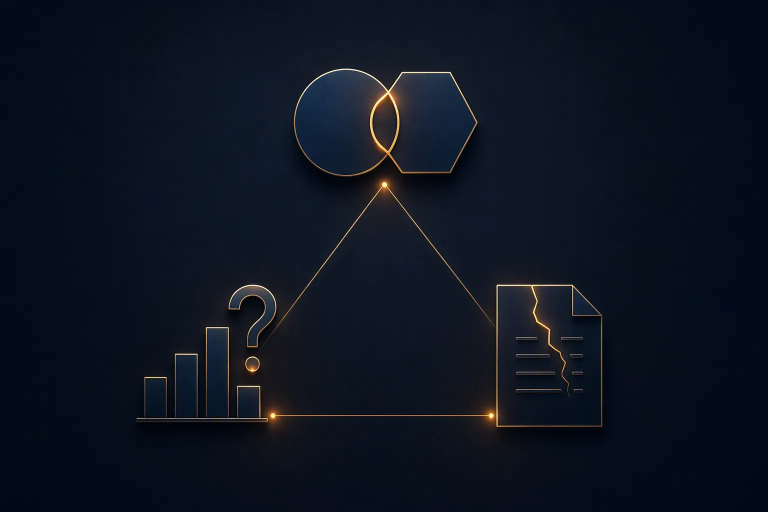 Three abstract legal icons representing partnership claims, demand overstatement, and disclosure deterioration