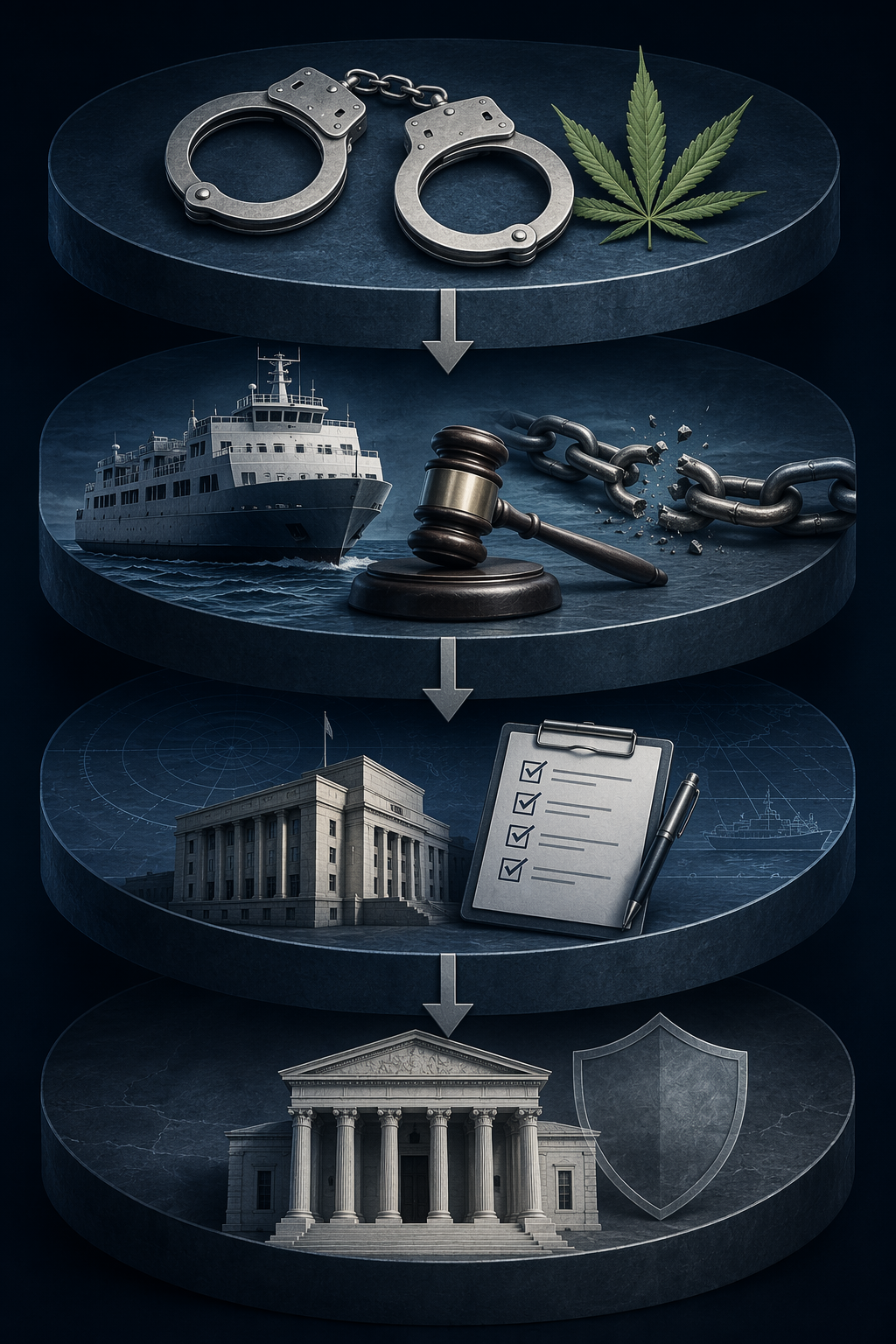 A diagram of four legal liability layers for a ferry casualty