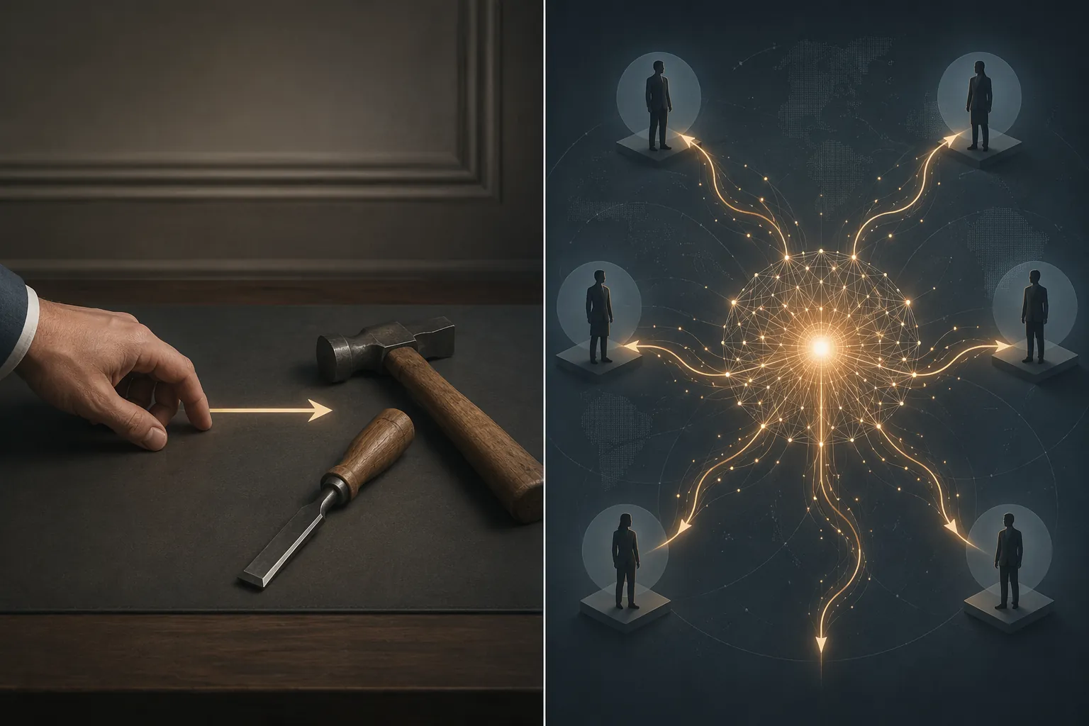 Split comparison of a passive tool model and an autonomous AI actor model
