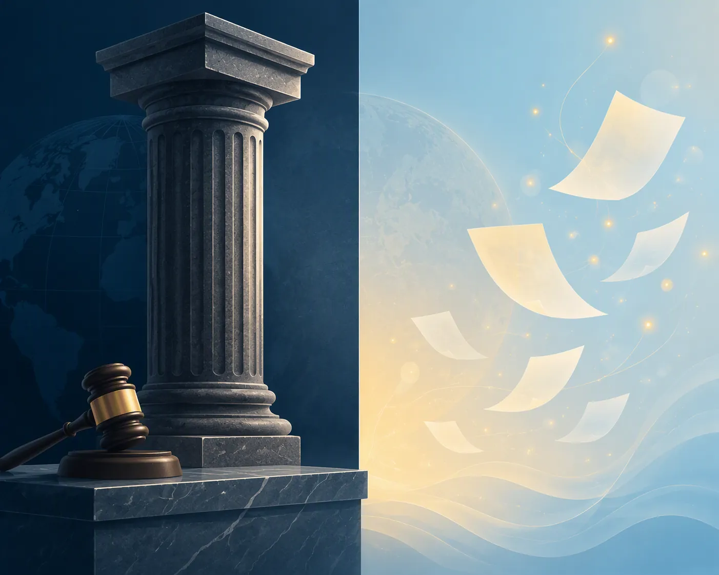 Split illustration contrasting binding legal obligations with nonbinding soft-law instruments