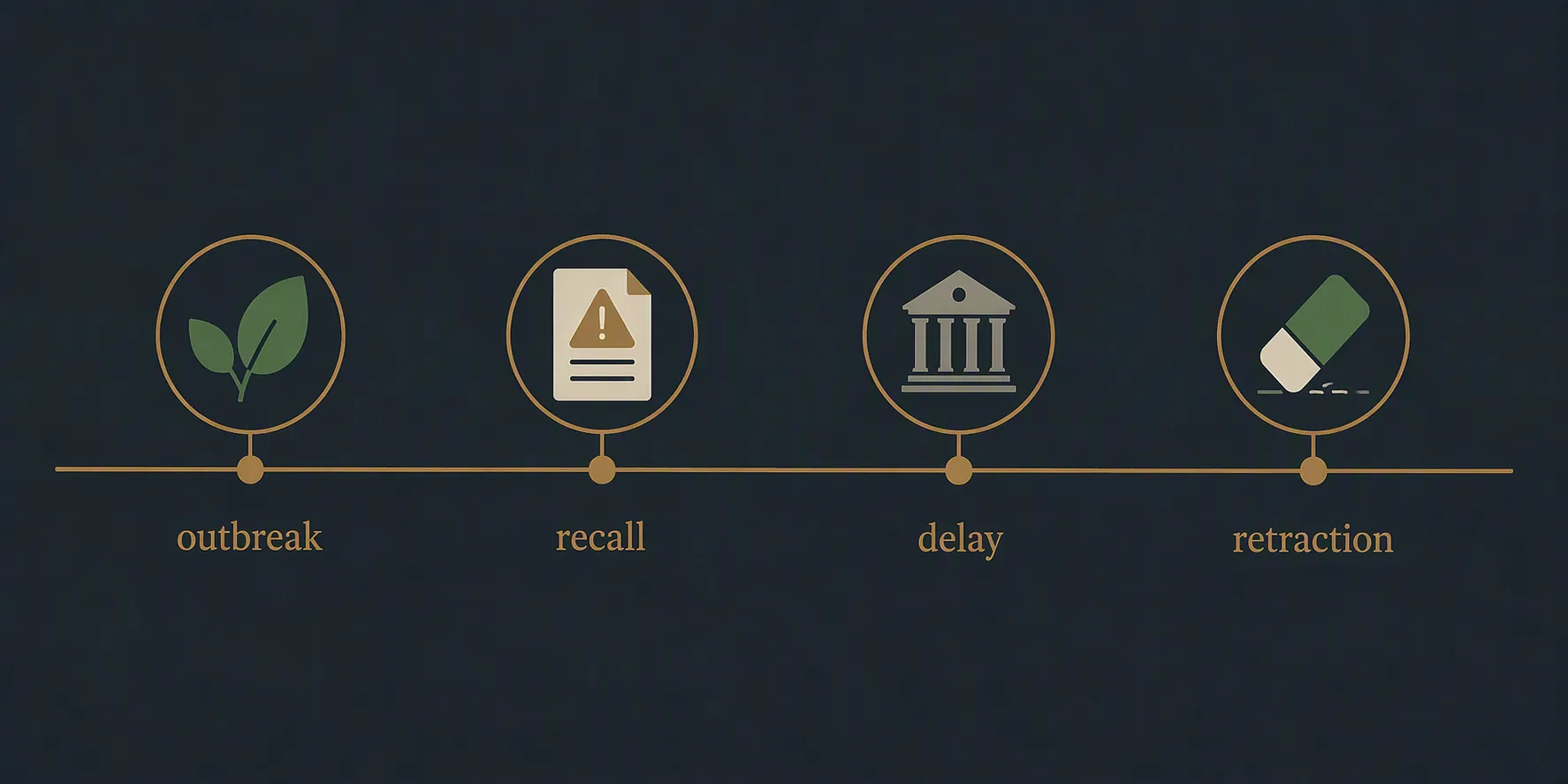 Dark timeline showing outbreak, recall, delay, and retraction milestones in the Taylor Farms cyclospora record
