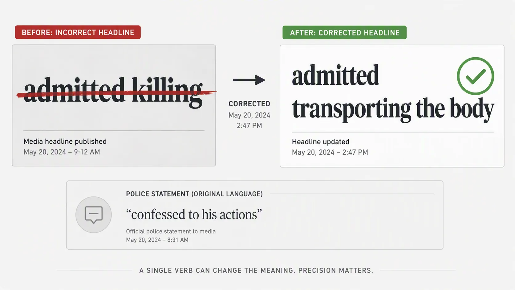 Correction from admitted killing to admitted transporting the body with police wording beneath
