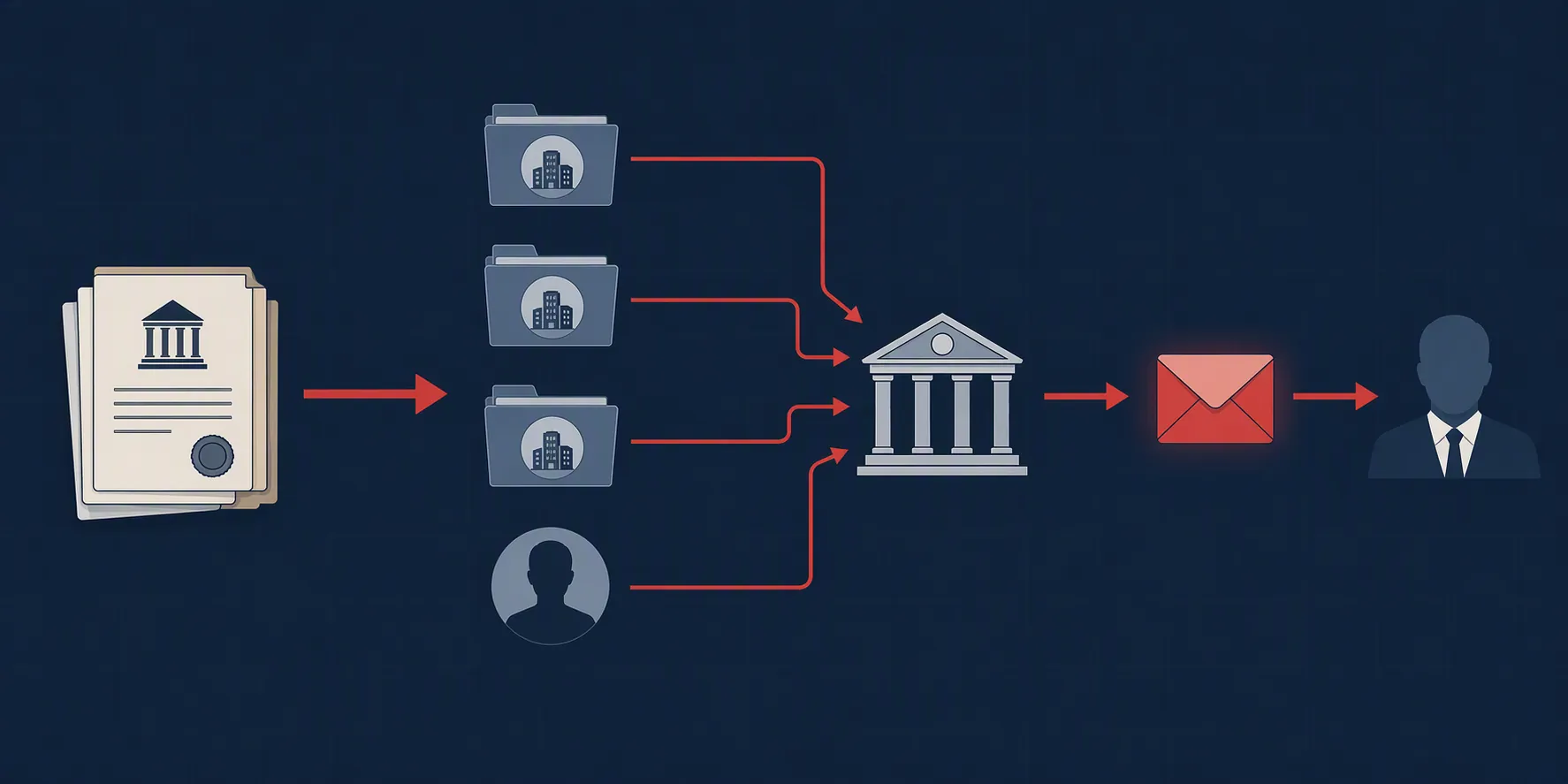 Flow diagram showing alleged movement of public funds through shell companies and intermediaries toward a foundation and a suited figure