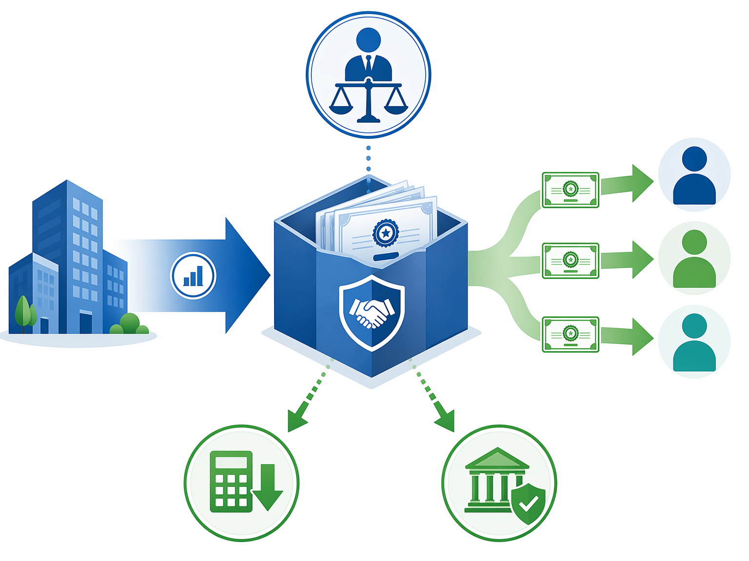 Diagram of an ESOP trust with oversight, contributions, and share flow to employees