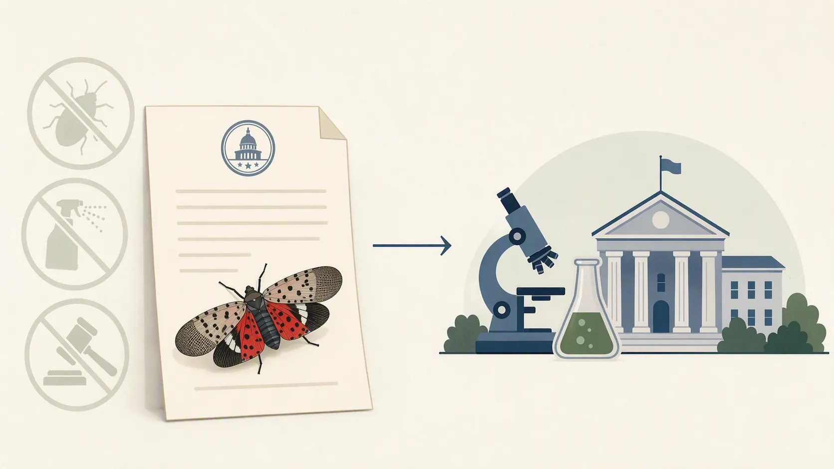 Illustration of a government document leading to research icons for a competitive grant program