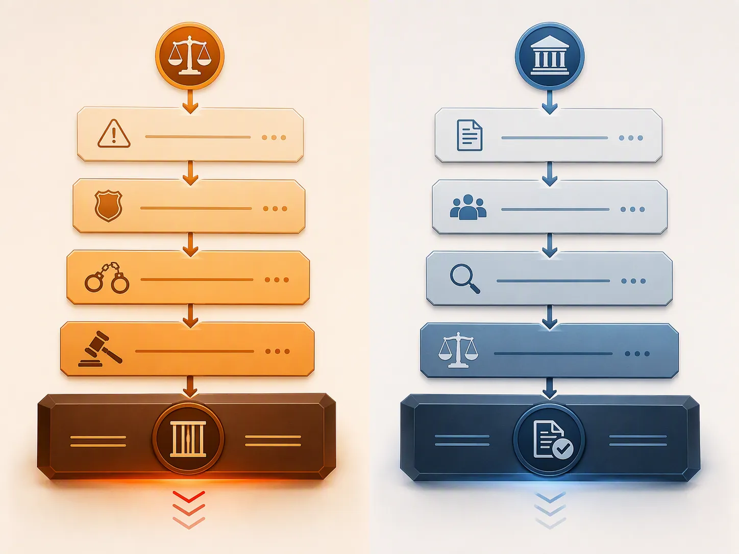 Side-by-side legal tracks showing separate refusal and OWI pathways