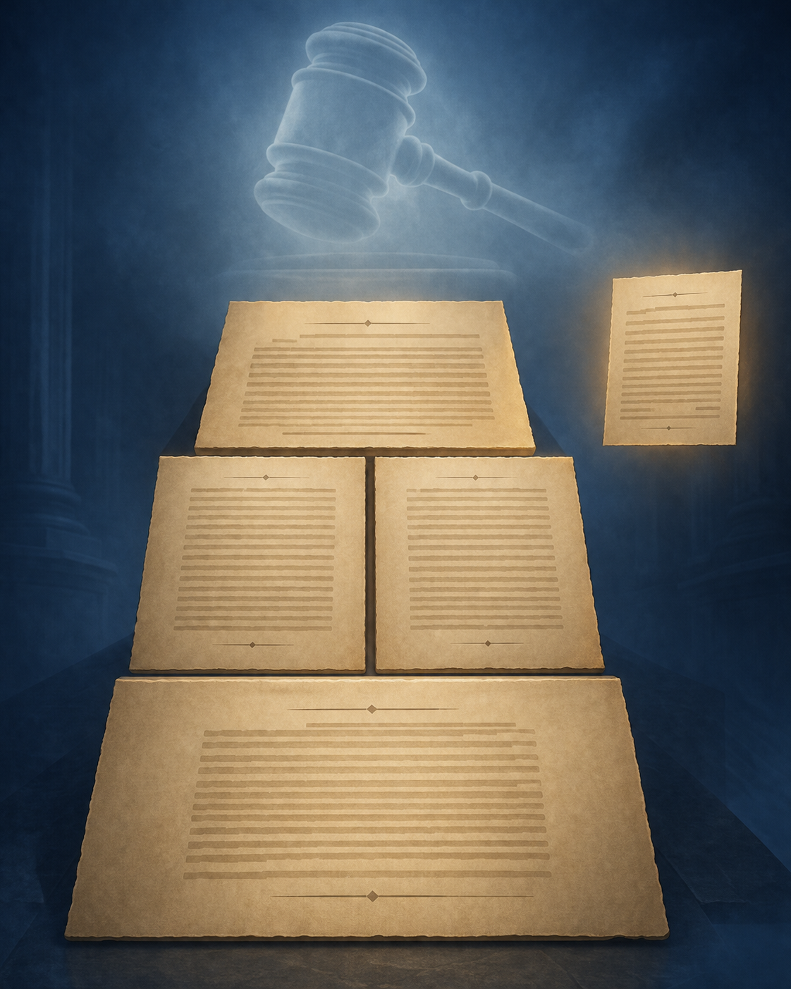 Layered legal documents representing Nicaragua's Constitution, the American Convention, the ICCPR, the Inter-American Democratic Charter, and Advisory Opinion 26/20