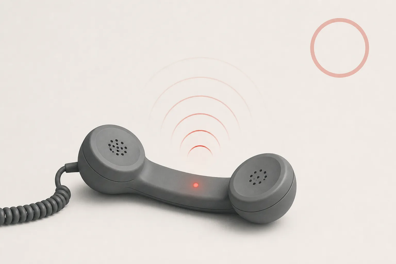 A telephone handset with a red recording dot and audio-wave arcs suggesting an active recorded call